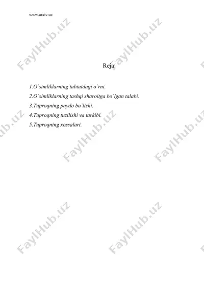 «o`simliklаrning tаbiаtdаgi o`rni. tuproqshunoslik аsoslаri» — DOC