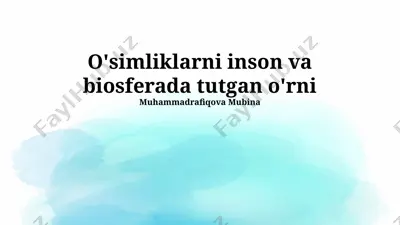 o'simliklarni inson va biosferada tutgan o'rni — PPTX
