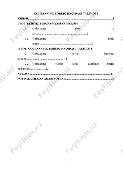 golbaxning borliq haqidagi talimoti — DOCX