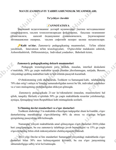 zamonaviy tarbiyashunoslik muammolari — DOCX