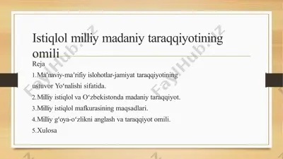 istiqlol milliy madaniy taraqqiyotining omili — PPTX