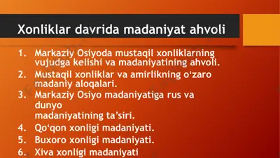 xonliklar davrida madaniyat ahvoli — PPTX