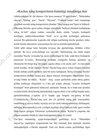 «kecha» ning kompozitsion butunligi masalasiga doir — DOC