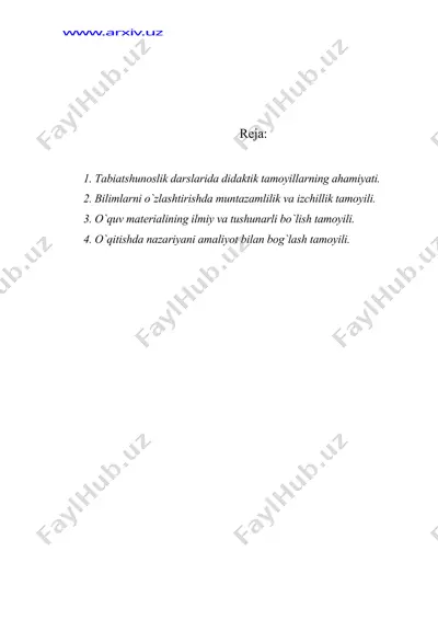 tabiatshunoslikni o`qitishning didaktik tamoyillari — DOC
