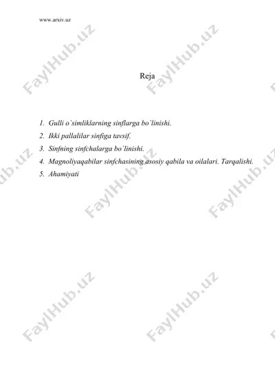 gulli o`simliklar tasnifoti — DOC