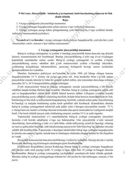 jinoyatchilik - bolalarda g‘ayriqonuniy hatti-harakatlarning namoyon bo‘lish shakllari — DOCX