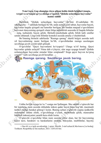 qishda uxlaydigan hayvonlar bo‘limi (darslik) — DOCX