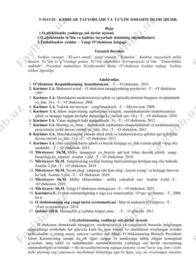 kadrlar tayyorlash va ta’lim sohasini isloh qilish — DOCX
