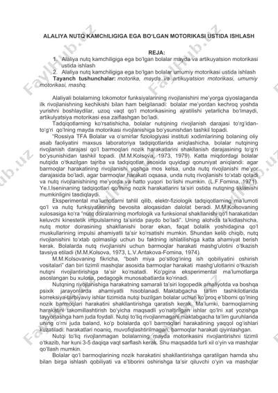 alaliya nutq kamchiligiga ega bo‘lgan motorikasi ustida ishlash — DOCX