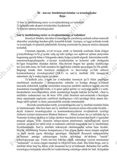 sun’iy intellekt va ekspert tizimlari bo‘yicha taqdimot — DOCX