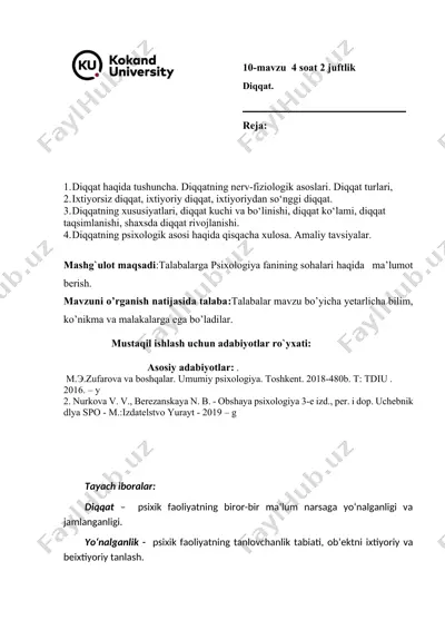 diqqat psixologiyasi haqida taqdimot — DOCX