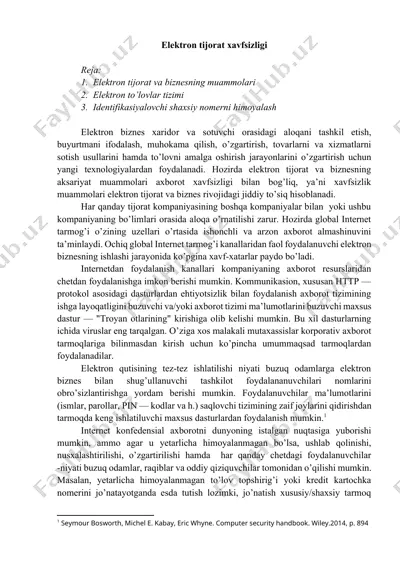 elektron tijorat xavfsizligi va elektron to‘lovlar tizimi — DOCX