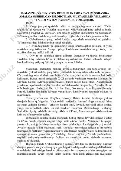 o‘zbekiston respublikasida ta’lim sohasida amalga oshirilgan islohotlar taqdimoti — DOCX