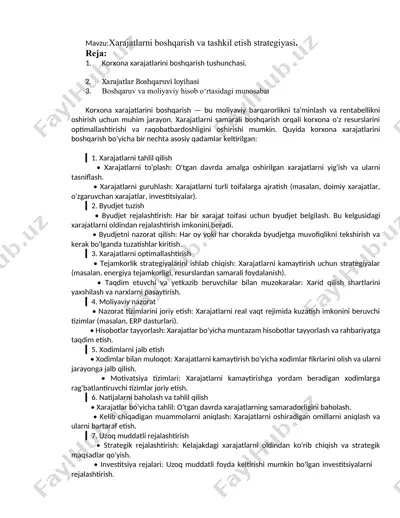 xarajatlarni boshqarish va tashkil etish strategiyasi — DOCX