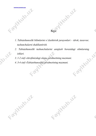 tabiatshunoslik o`quv materiallarining mazmuni — DOC