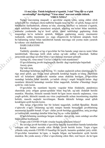 11-ma’ruza. tinish belgilarni o‘rganish. “virus nima” mavzusida o‘quv darsi — DOCX