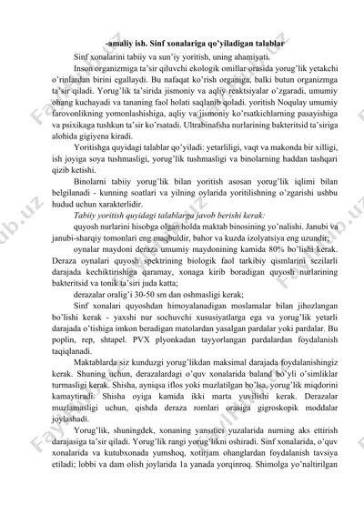 sinf xonalariga qo’yiladigan talablar (amaliy ish) — DOCX