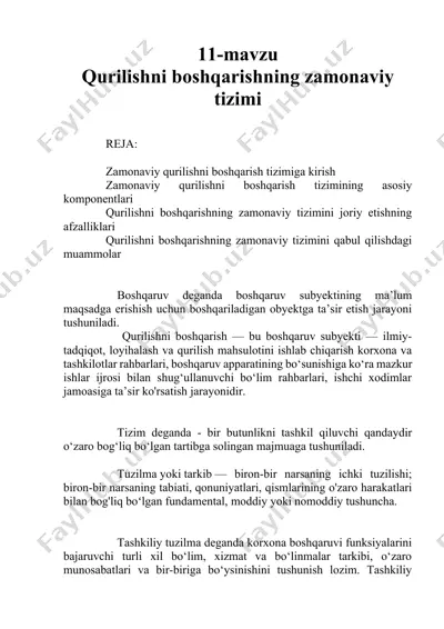 qurilishni boshqarishning zamonaviy tizimi — DOCX