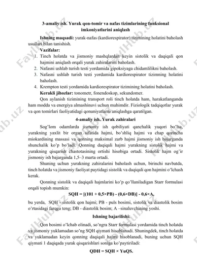 yurak qon-tomir va nafas tizimlarining funksional imkoniyatlarini aniqlash bo‘yicha amaliy ishlar — DOCX