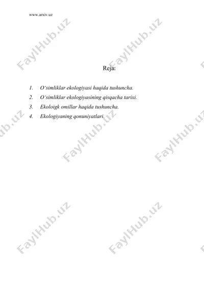 o‘simliklar ekologiyasiga kirish. ekologik omillar haqida tushuncha — DOC