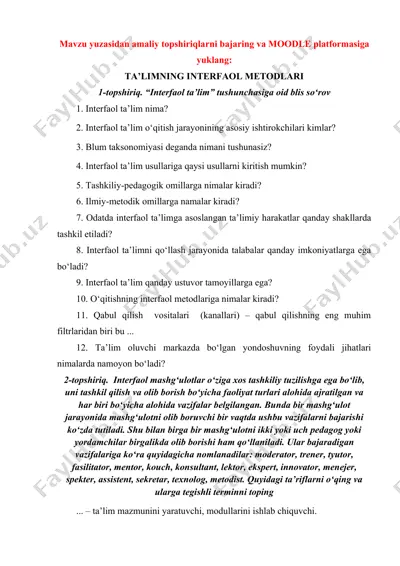 ta’limning interfaol metodlari bo‘yicha amaliy topshiriqlar to‘plami — DOCX