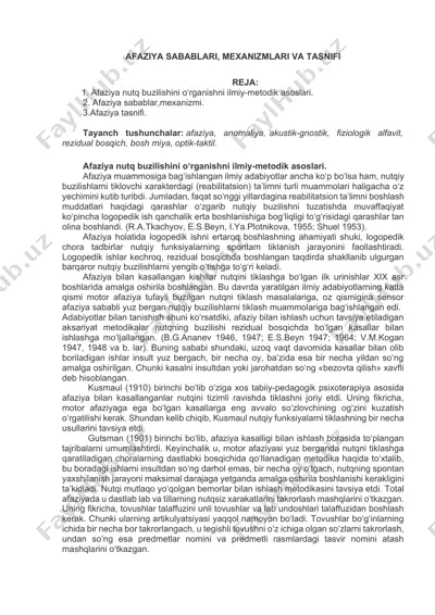 afaziya sabablari, mexanizmlari va tasnifi — DOCX