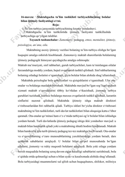 maktabgacha ta’lim tashkiloti tarbiyachilarining bolalar bilan ijtimoiy faoliyatdagi o‘rni — DOCX