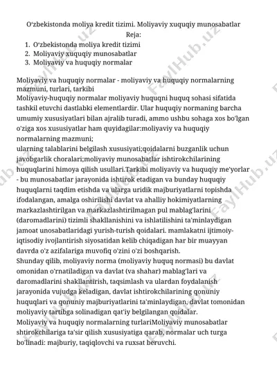 o‘zbekistonda moliya kredit tizimi va moliyaviy huquqiy munosabatlar — DOCX
