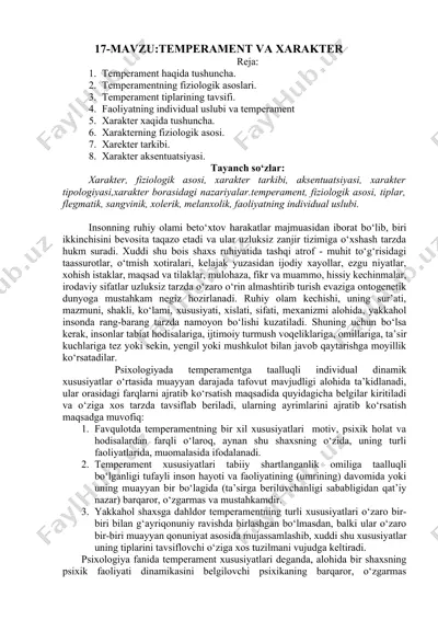 temperament va xarakter haqida taqdimot — DOCX