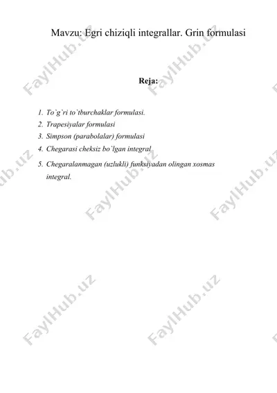 egri chiziqli integrallar. grin formulasi — DOC