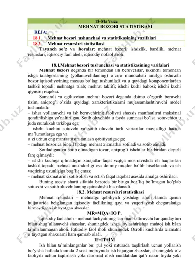 mehnat bozori va mehnat resurslari statistikasi — DOCX