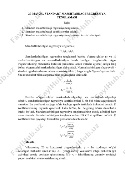 standart masshtabdagi regressiya tenglamasi — DOCX