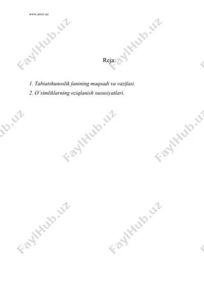 tabiatshunoslik faniga kirish — DOC