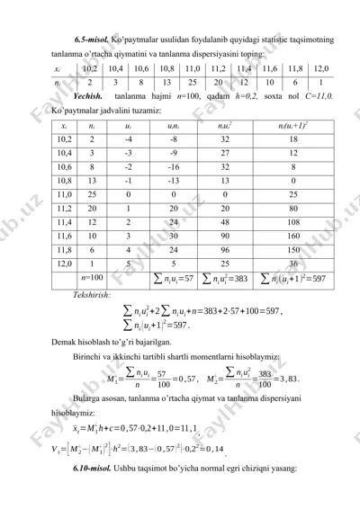 statistik taqsimotlarni tahlil qilish bo‘yicha misollar to‘plami — DOCX