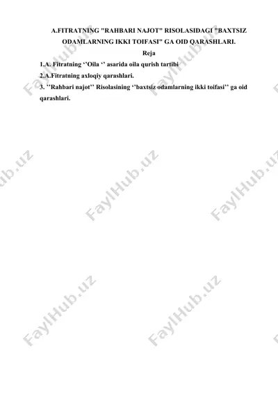 a.fitratning "rahbari najot" risolasidagi "baxtsiz odamlarning ikki toifasi" ga oid qarashlari — DOCX
