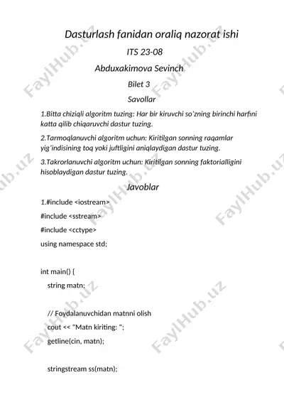 dasturlash fanidan oraliq nazorat ishi — DOCX