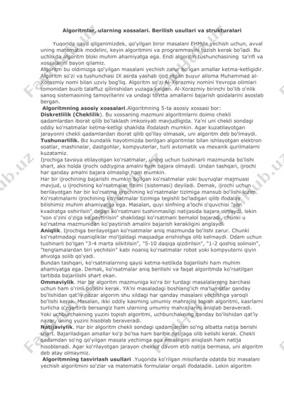 algoritmlar va ularning xossalari — DOCX