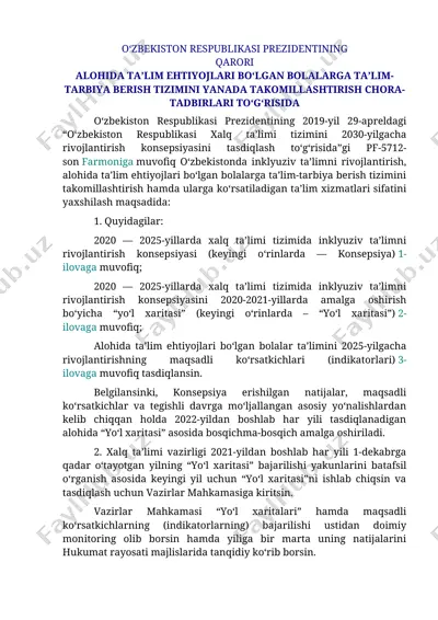inklyuziv ta’lim tizimini rivojlantirish konsepsiyasi va “yo‘l xaritasi” — DOCX
