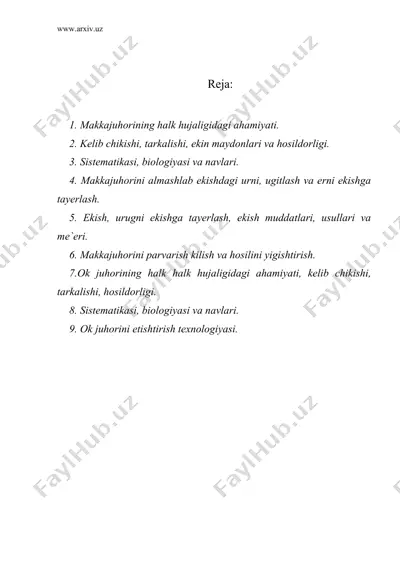 makkajuhori va oqjuhori ekinlari — DOC