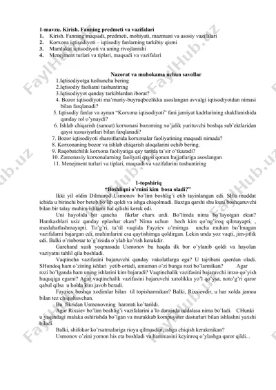 korxona iqtisodiyoti va menejment taqdimoti — DOCX