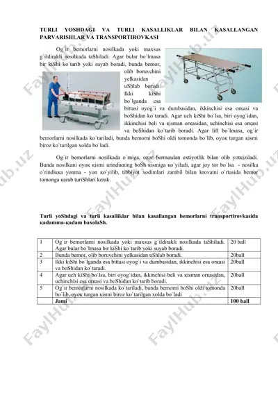 og‘ir bemorlarni nosilkada transportirovka qilish usullari — DOCX