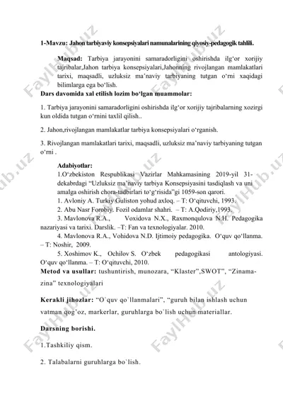 jahon tarbiyaviy konsepsiyalari namunalarining qiyosiy-pedagogik tahlili — DOCX