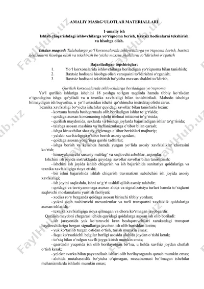 ishlab chiqarishdagi baxtsiz hodisalarni tekshirish va hisobga olish bo‘yicha amaliy ishlar materiali — DOCX