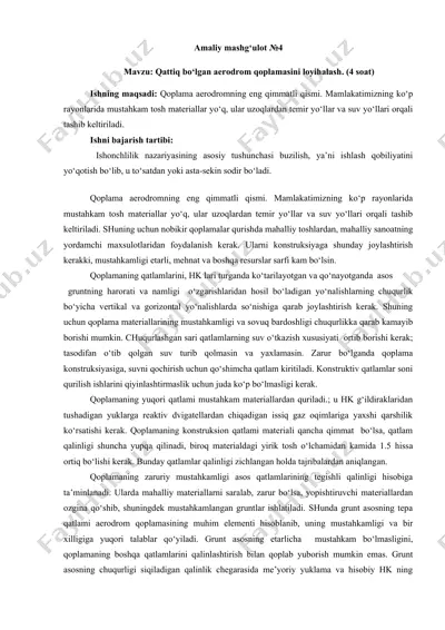 qattiq bo‘lgan aerodrom qoplamasini loyihalash — DOCX