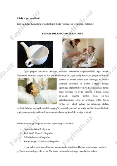 klinik o‘quv amaliyoti: turli yoshdagi bemorlarni ovqatlantirish — DOCX