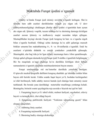 maktabda furqat ijodini o`rganish — DOC