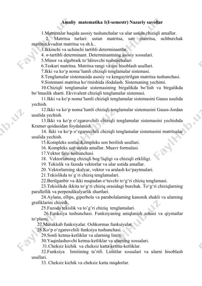 amaliy matematika 1 (i-semestr) nazariy savollar — DOCX