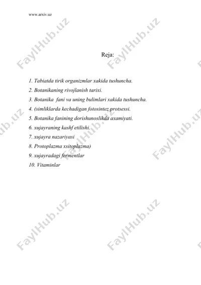botanika fani, bulimlari va uni farmatsiya soxasidagi axamiyati. (simlik xujayrasi. sitoplazma — DOC