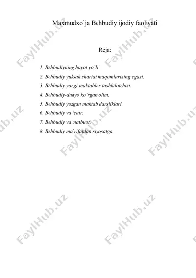 maxmudxo`ja behbudiy ijodiy faoliyati — DOC