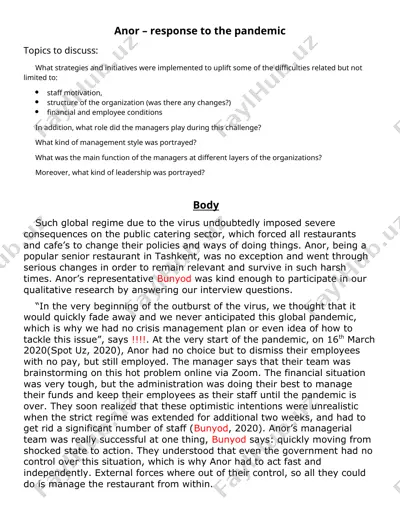 anor – response to the pandemic — DOCX